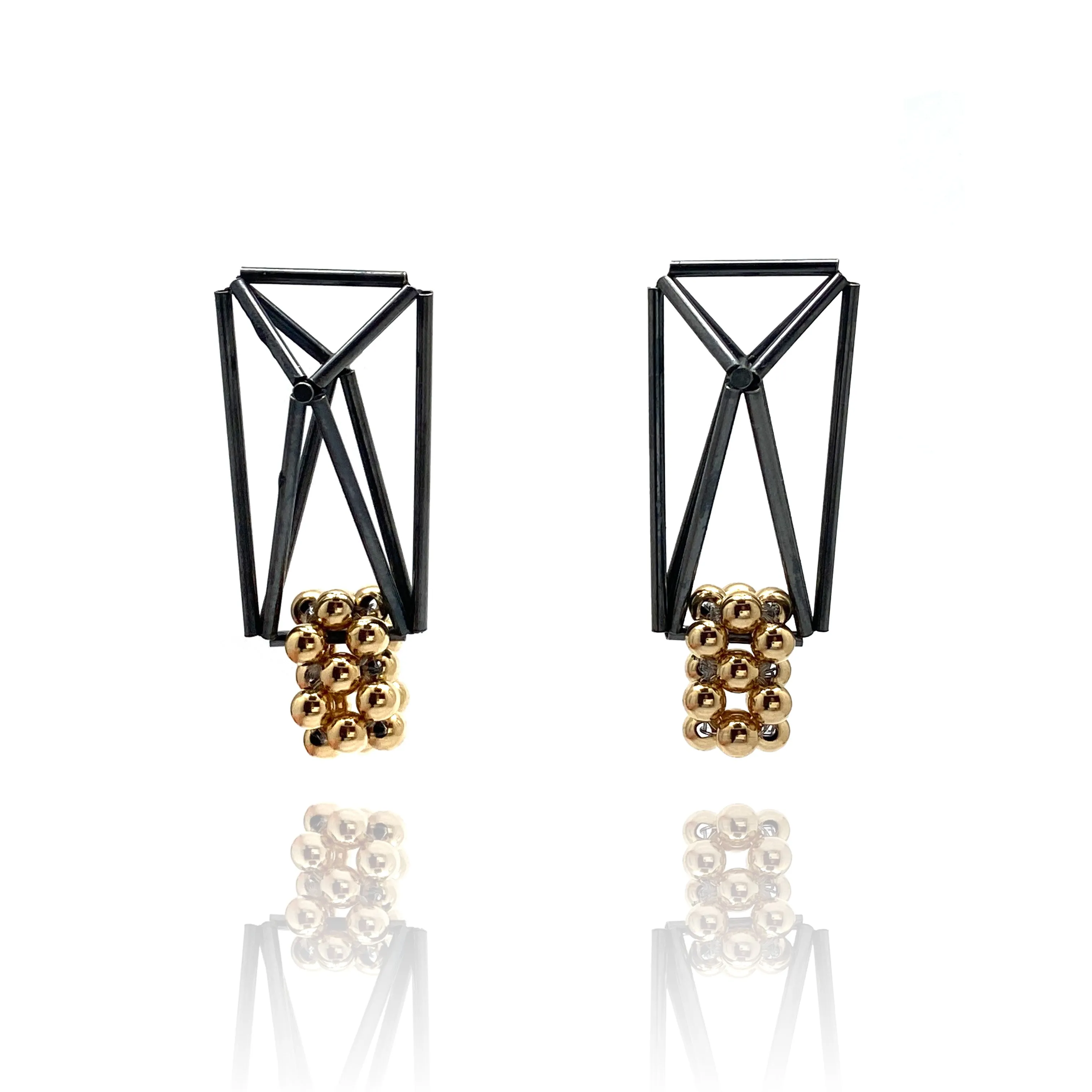 Black and Gold Geometric Bead Earrings