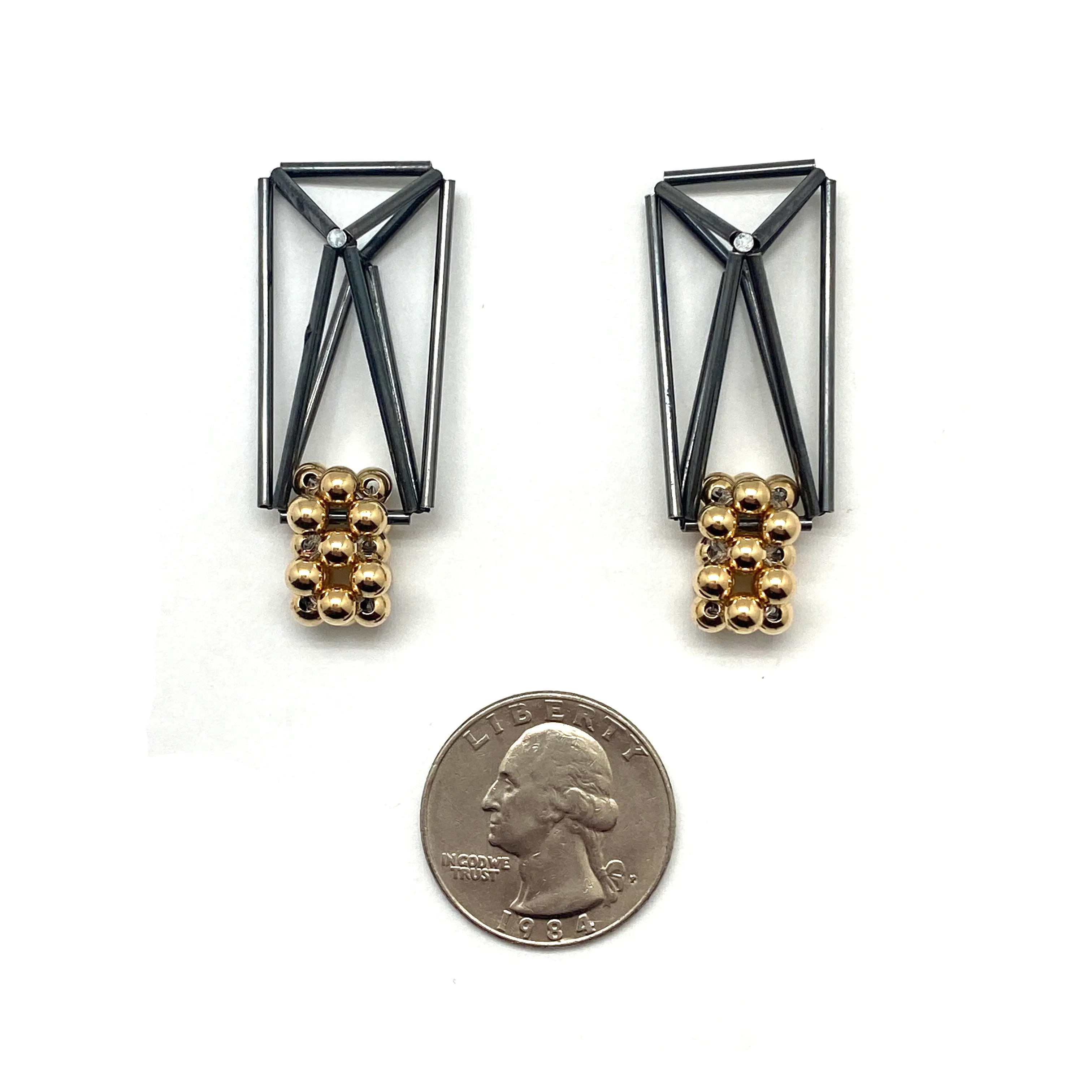 Black and Gold Geometric Bead Earrings