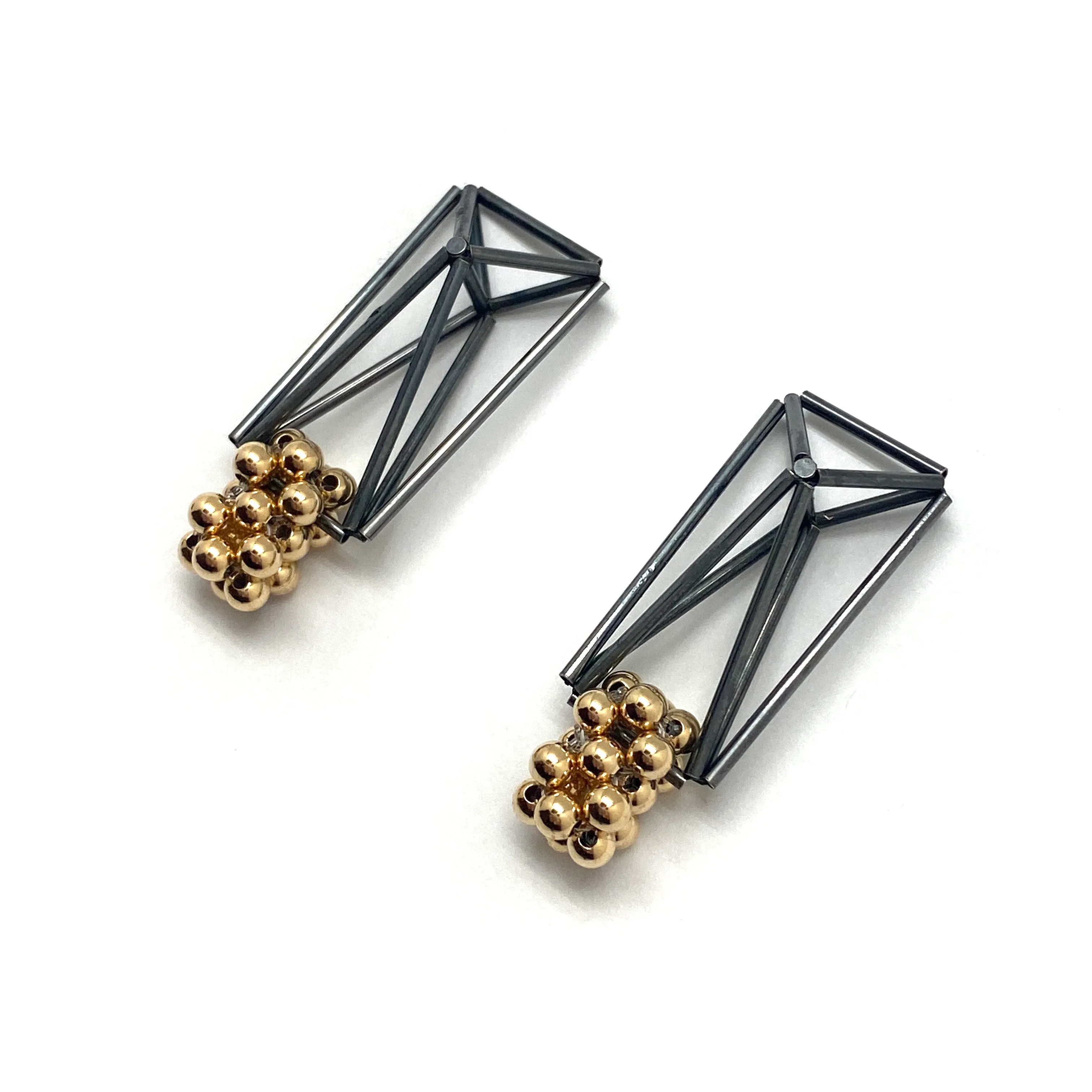 Black and Gold Geometric Bead Earrings