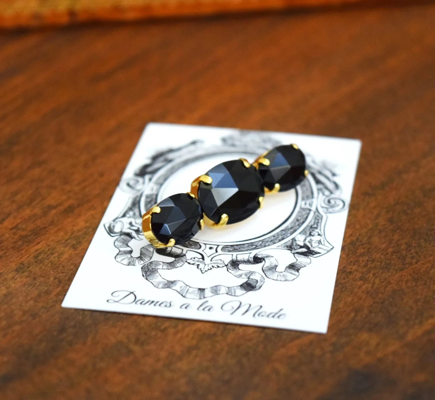 Black Onyx Triple Bar Brooch