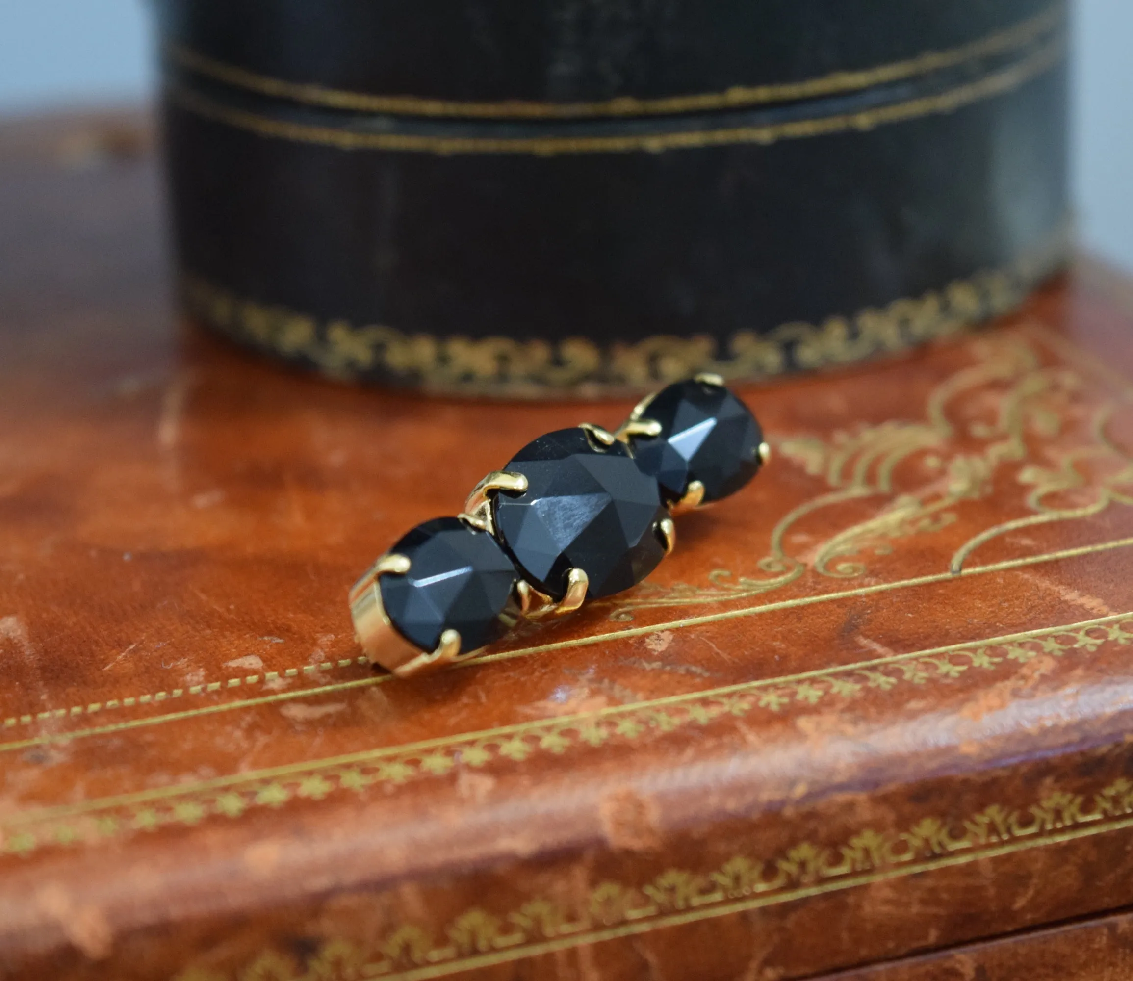 Black Onyx Triple Bar Brooch