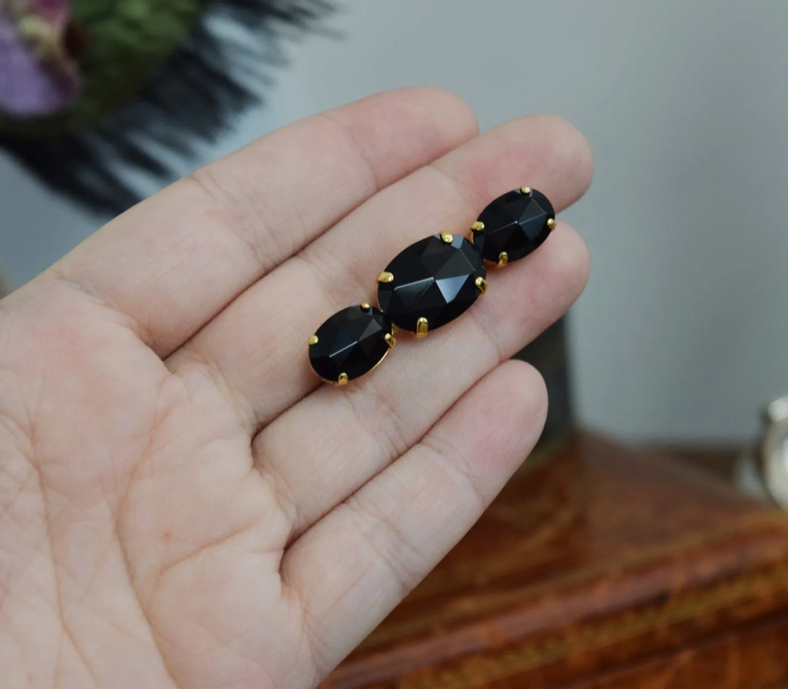 Black Onyx Triple Bar Brooch