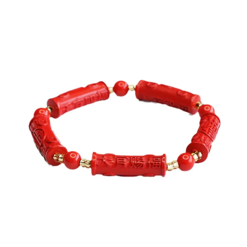 Blessed Cinnabar Bead Bracelet with Sterling Silver