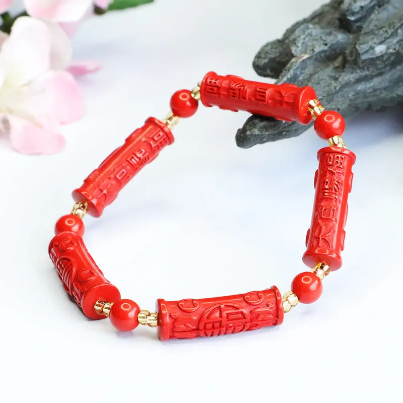 Blessed Cinnabar Bead Bracelet with Sterling Silver