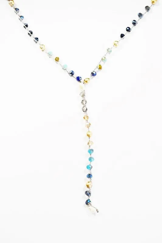 Blue Bead Y Necklace