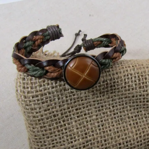 Brown & Green Leather Braided  Bracelet Unisex