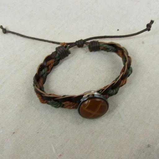 Brown & Green Leather Braided  Bracelet Unisex