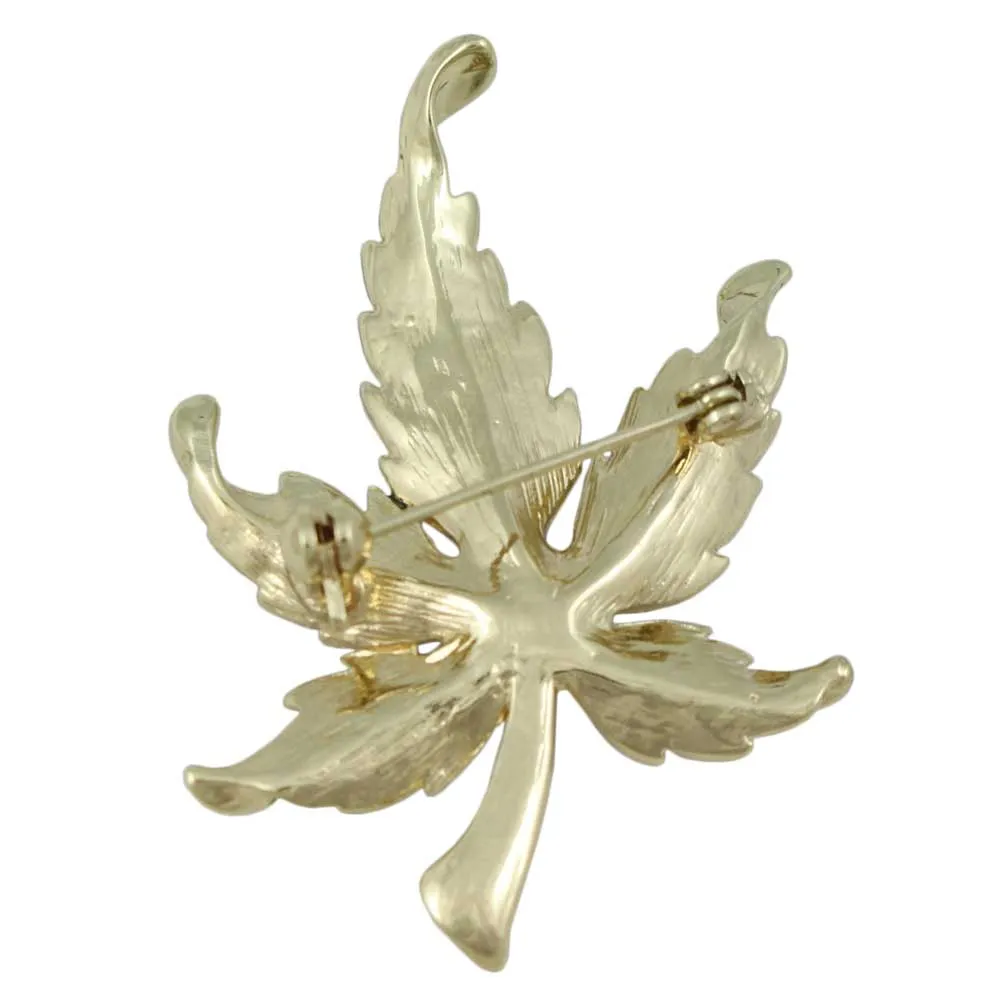 Brown Enamel and Crystal Maple Leaf Brooch Pin - PRL340F