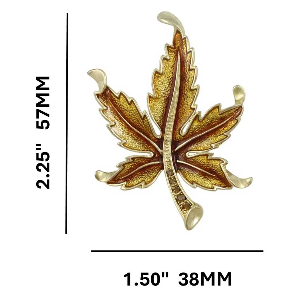 Brown Enamel and Crystal Maple Leaf Brooch Pin - PRL340F