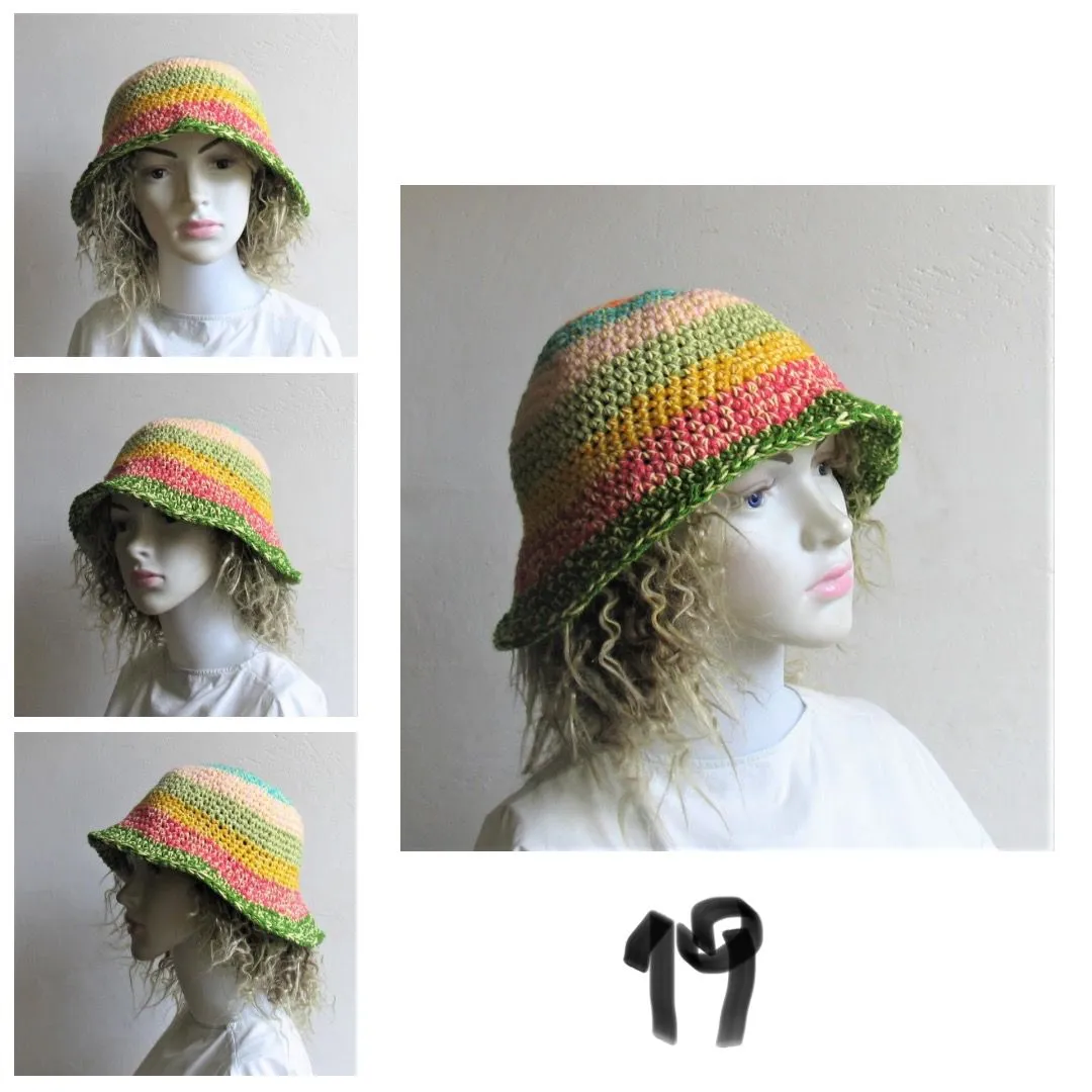 Bucket Hat Crochet Women Man Bucket Hat Unisex Fisherman Hat Festival Hat Rustic Brim Hat Cotton Multicolor Hat OOAK Ready to Ship #4