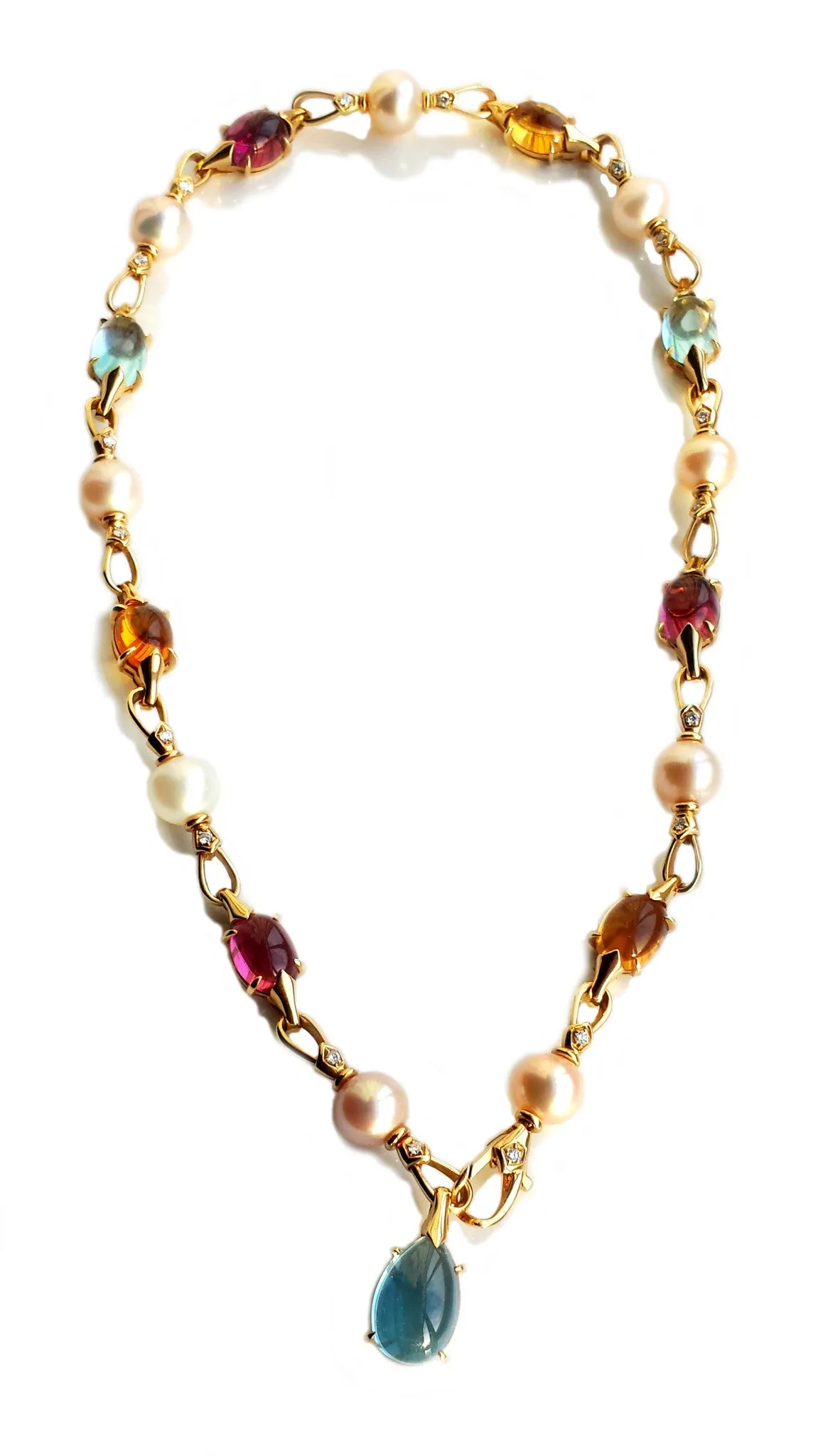 Bulgari Bvlgari Diamond, Pearl, Topaz, Tourmaline & Citrine Choker / Necklace in 18k Gold