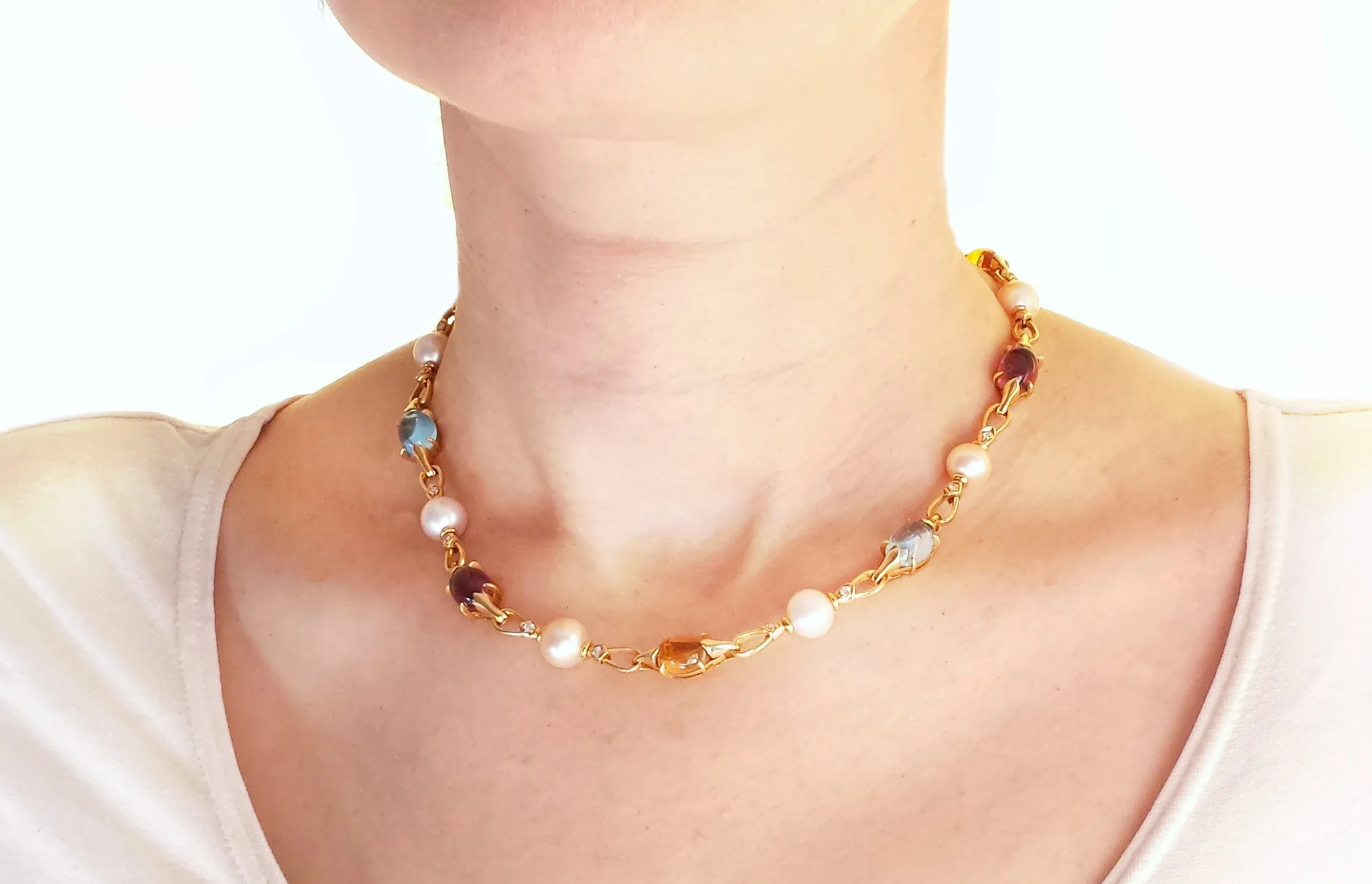 Bulgari Bvlgari Diamond, Pearl, Topaz, Tourmaline & Citrine Choker / Necklace in 18k Gold