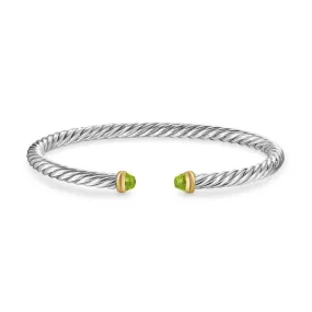 Cable Flex Bracelet in Sterling Silver with 14K Yellow Gold and Peridot, 4mm