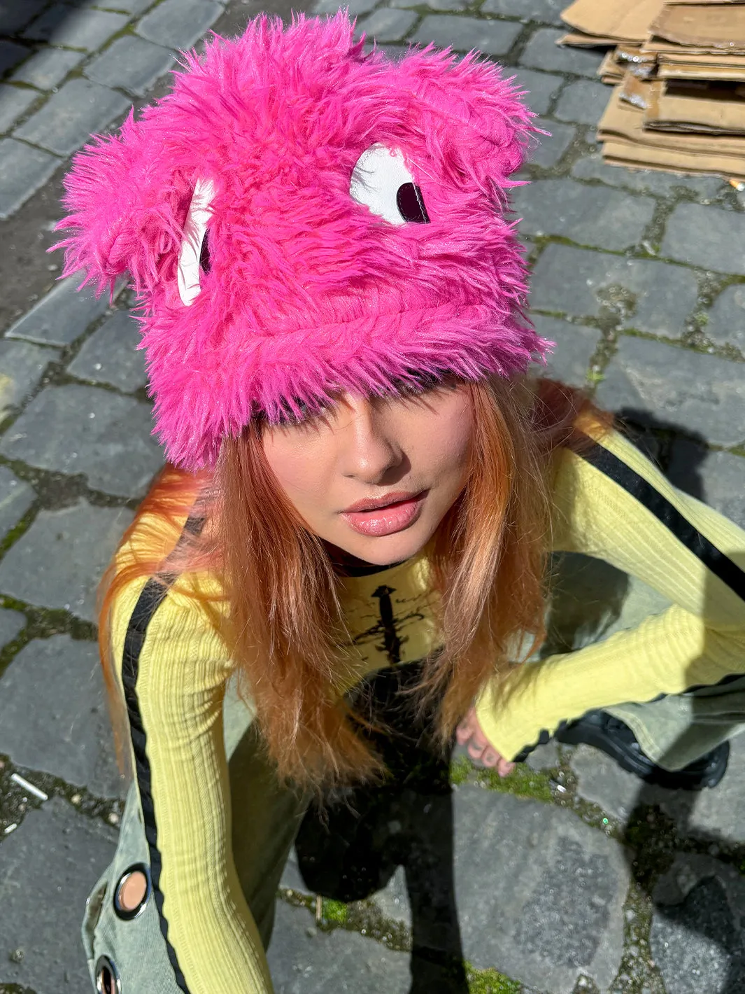 CARTOON FUZZY HAT - PINK