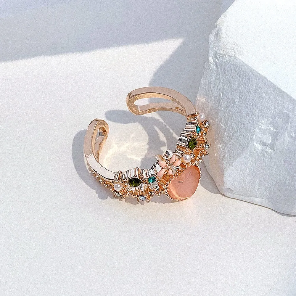 Charming Sweet Floral Opal Heart Ring