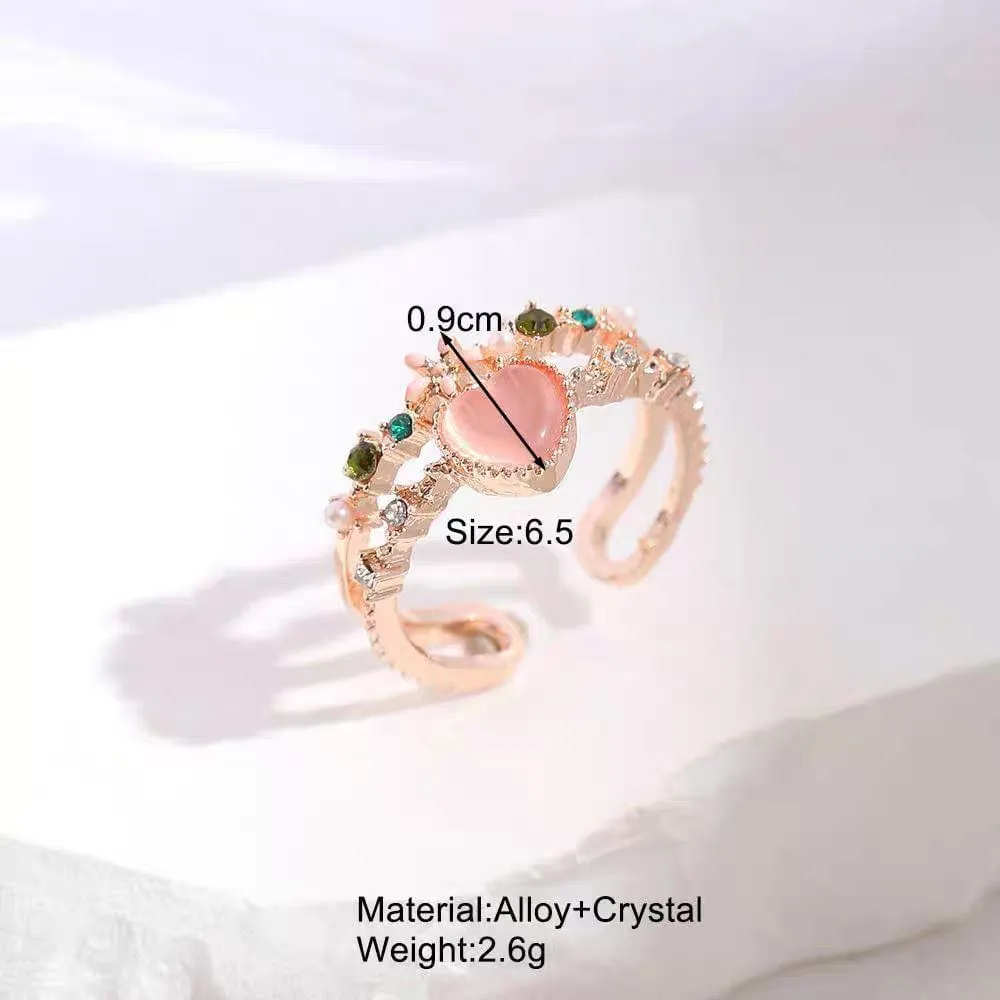 Charming Sweet Floral Opal Heart Ring