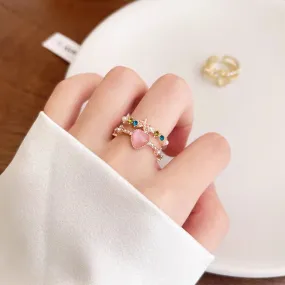 Charming Sweet Floral Opal Heart Ring