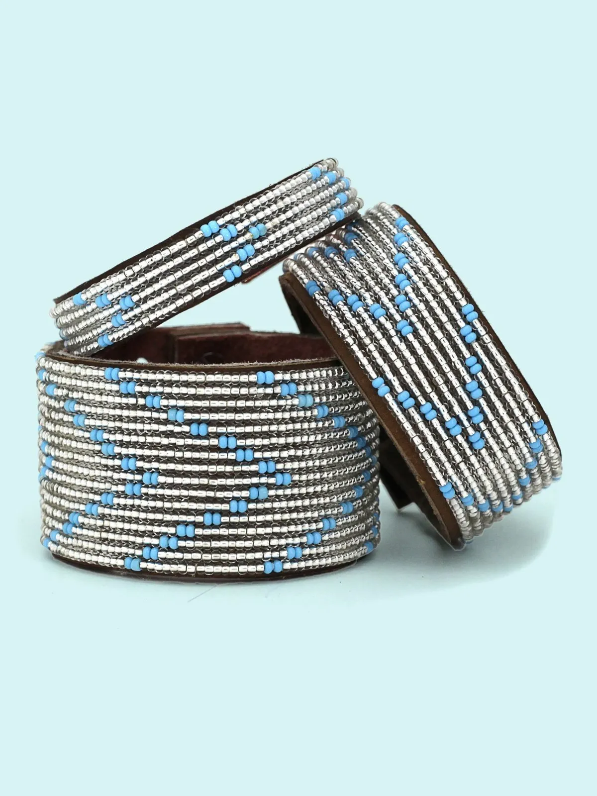 Chevron Summer Beaded Leather Cuff