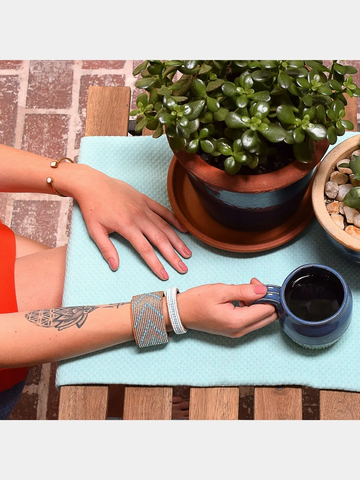 Chevron Summer Beaded Leather Cuff