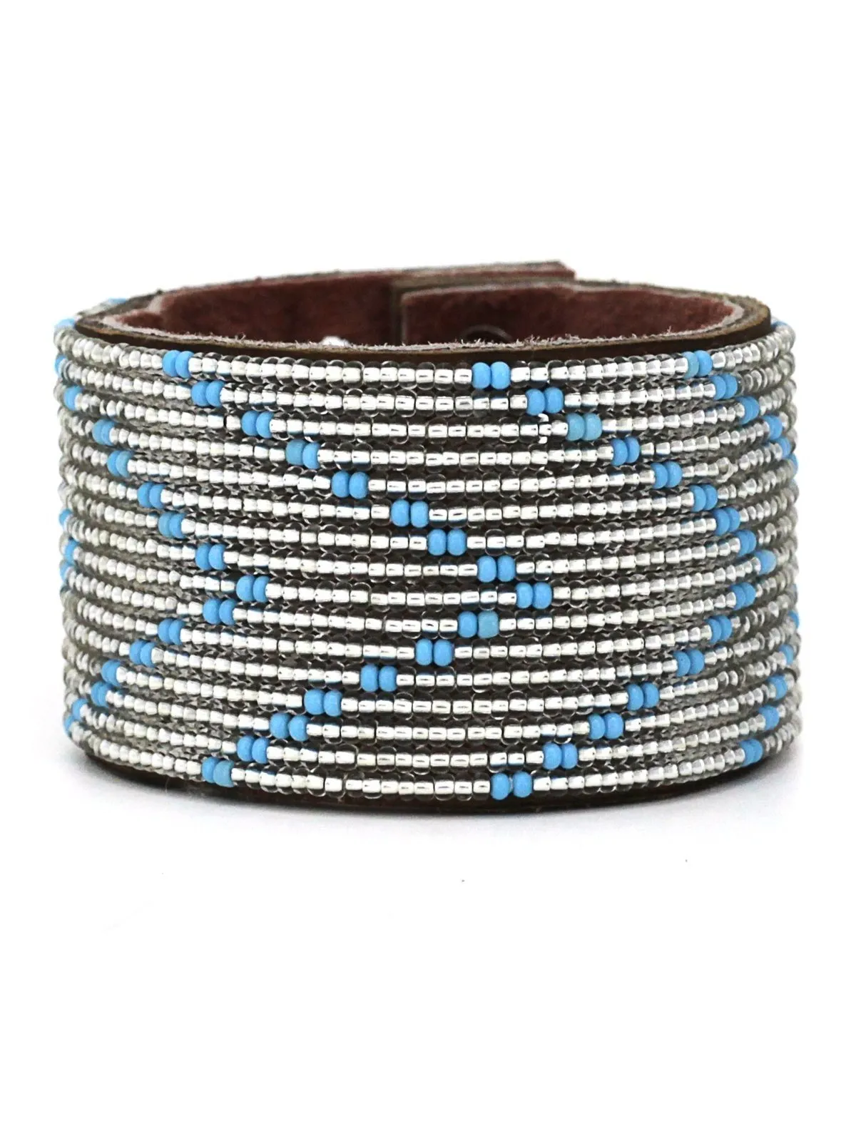 Chevron Summer Beaded Leather Cuff