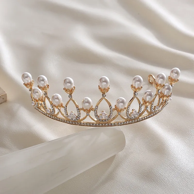 Children Rhinestone and Simulated Pearl Baroque Tiara-Crown for Little Girl