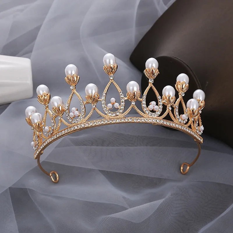 Children Rhinestone and Simulated Pearl Baroque Tiara-Crown for Little Girl