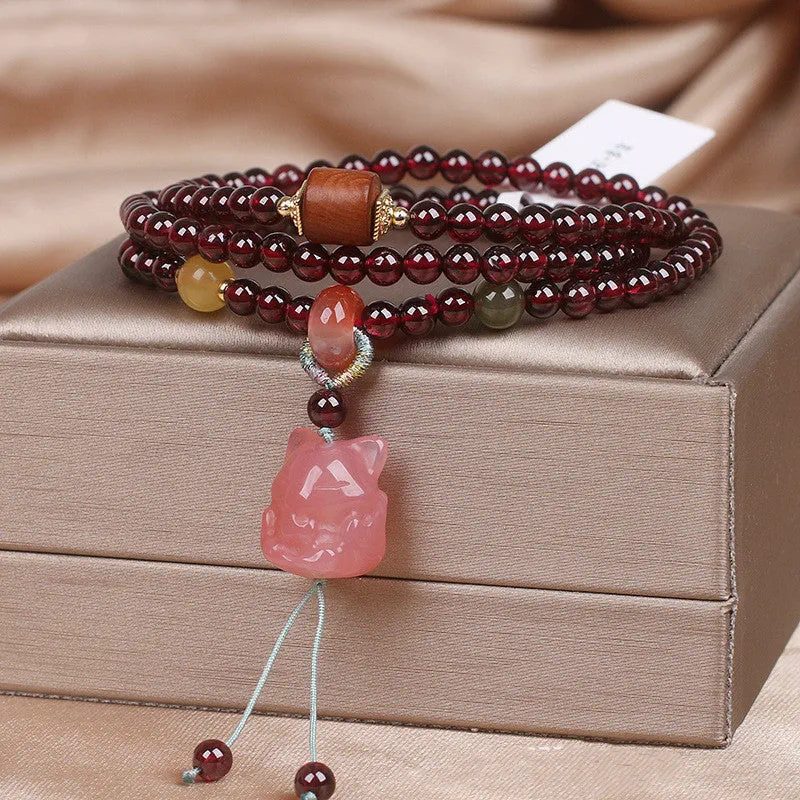 Chinese Natural Three-circle Garnet Bracelet High Sense Jewelry