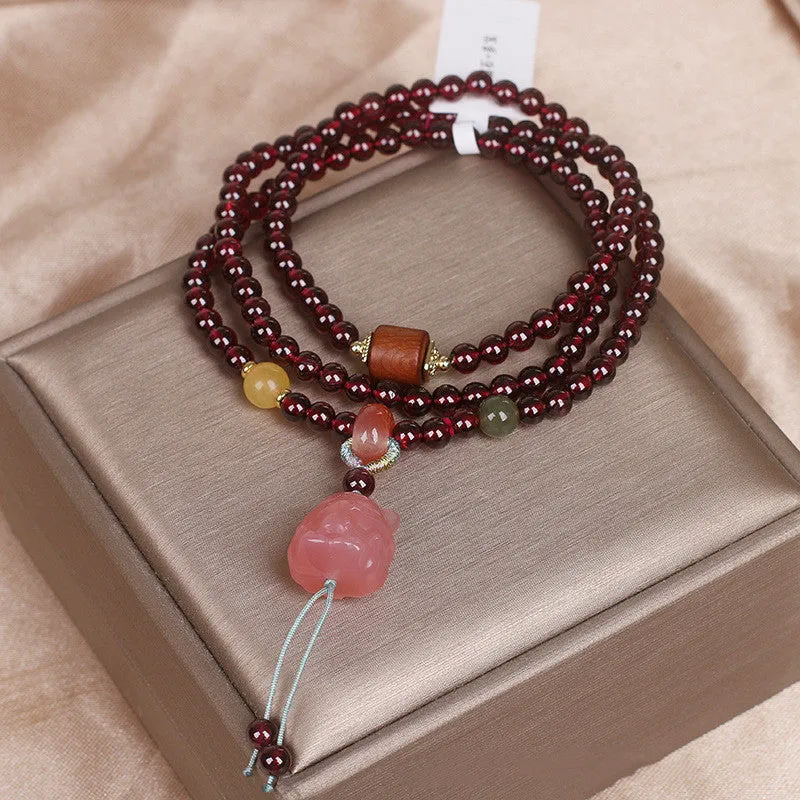 Chinese Natural Three-circle Garnet Bracelet High Sense Jewelry