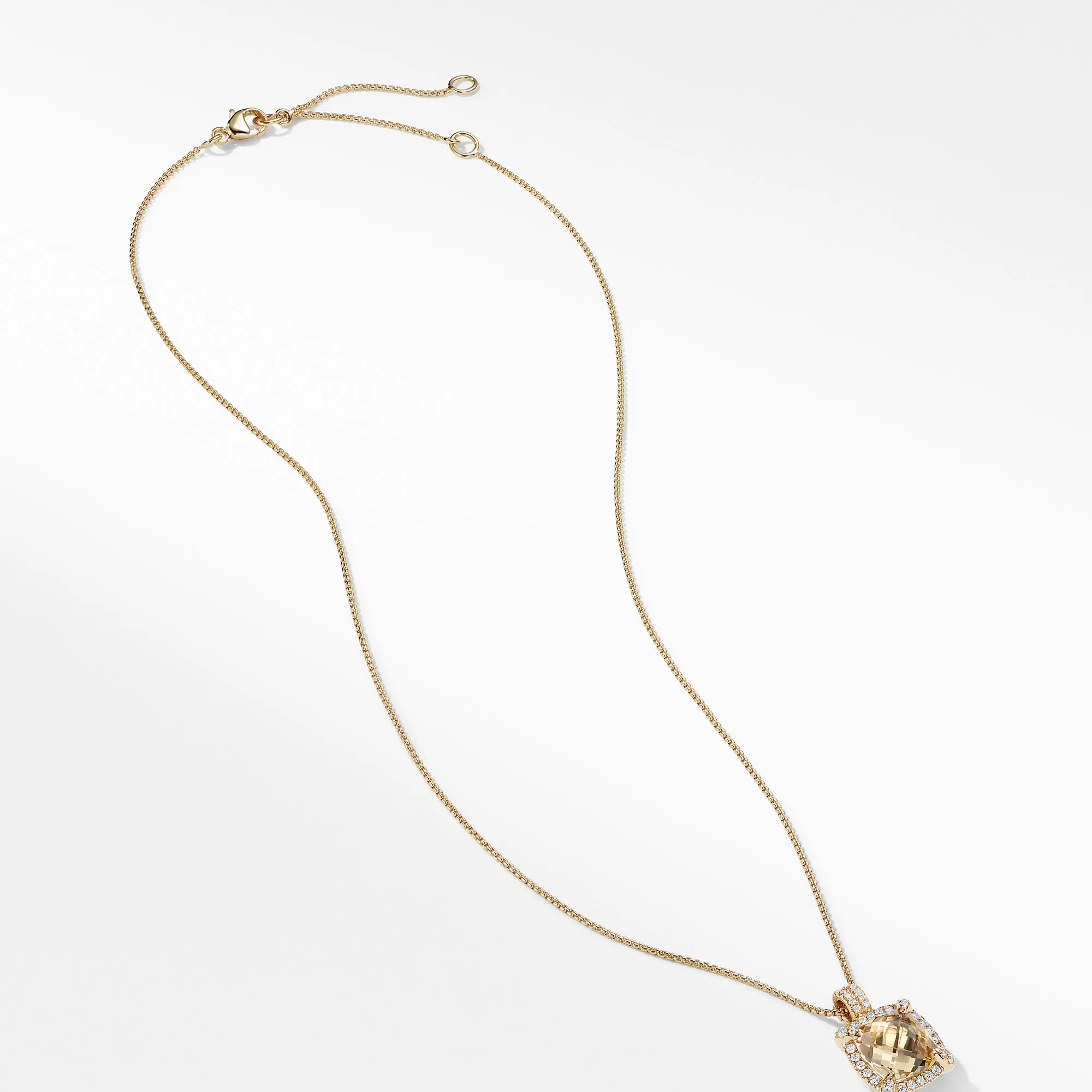 Châtelaine® Pavé Bezel Pendant Necklace with Champagne Citrine and Diamonds in 18K Gold, 9mm