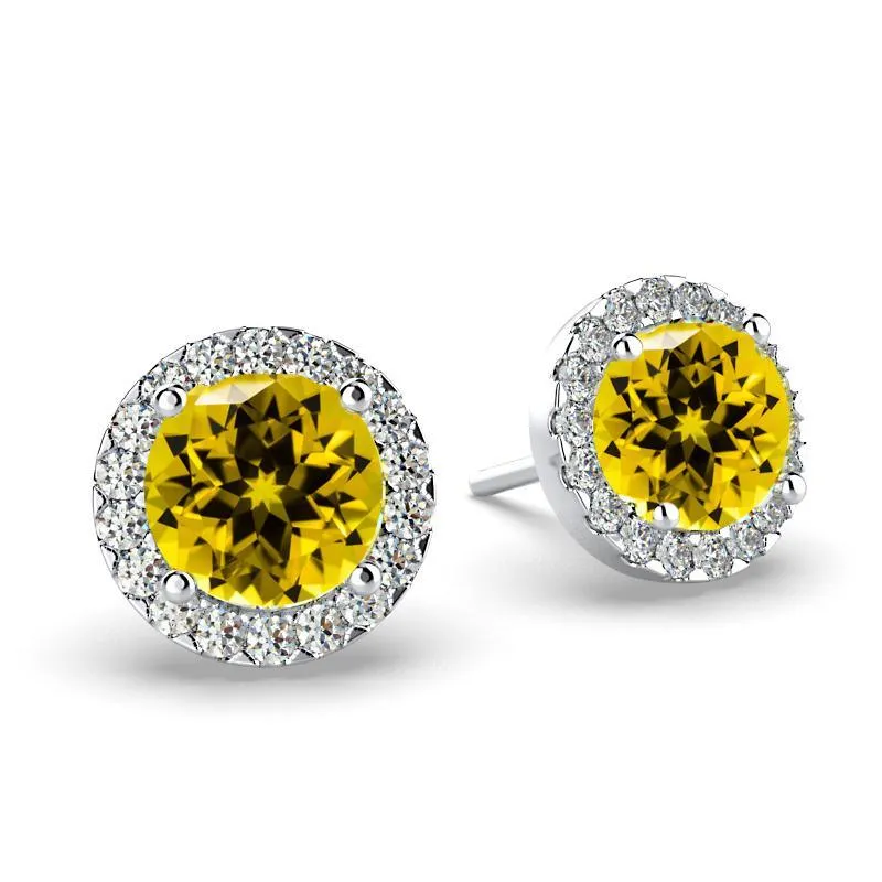 Citrine Diamond Halo Stud Earrings