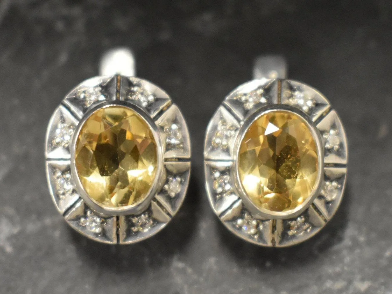 Citrine Earrings - Yellow Boho Studs - Vintage Tribal Earrings