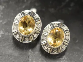 Citrine Earrings - Yellow Boho Studs - Vintage Tribal Earrings