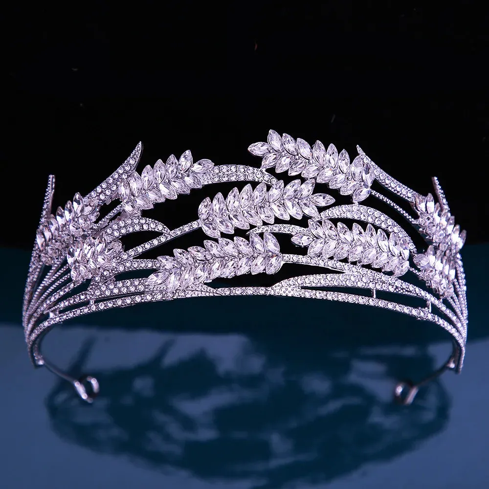 Classic Crystal Leaf Tiara Crown Princess Party Hair Accessory