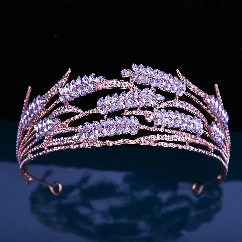 Classic Crystal Leaf Tiara Crown Princess Party Hair Accessory