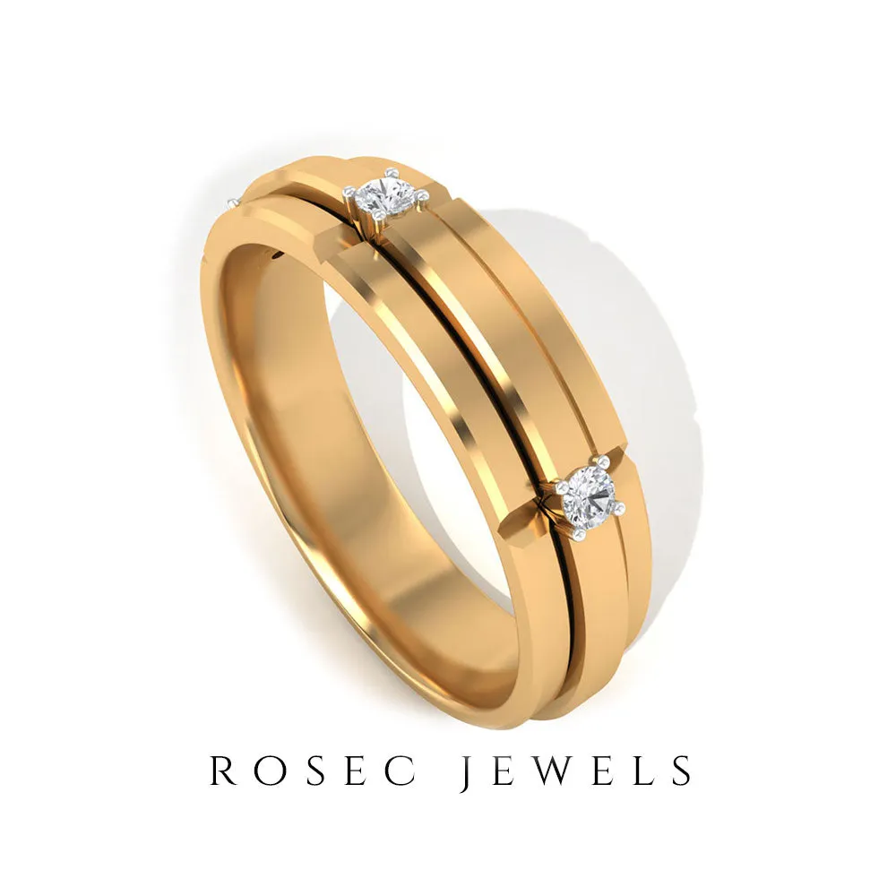 Contemporary Diamond Gold Band Ring in Prong Setting