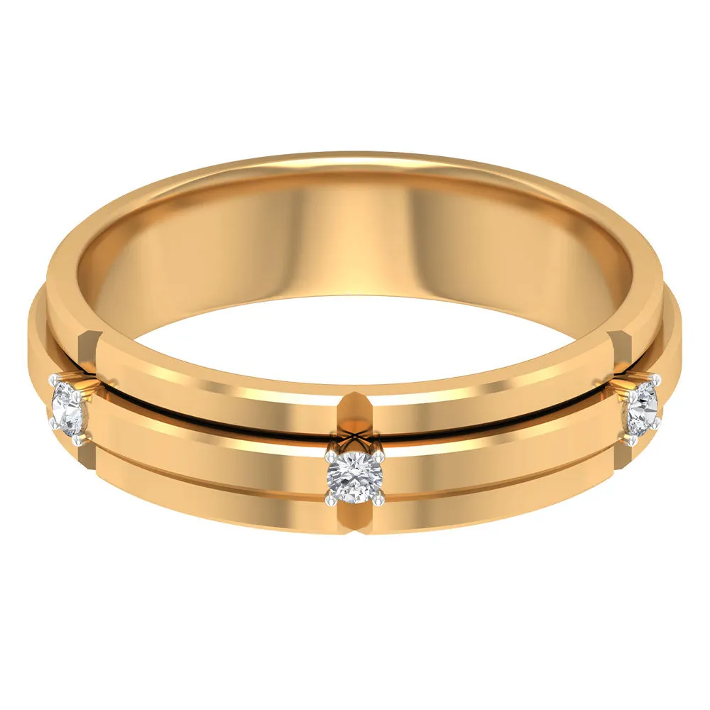 Contemporary Diamond Gold Band Ring in Prong Setting