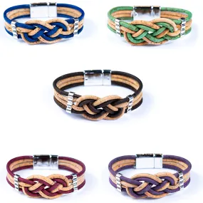 Cork Braided colorfull cork with magnet clasp bracelet BR-225-MIX-5