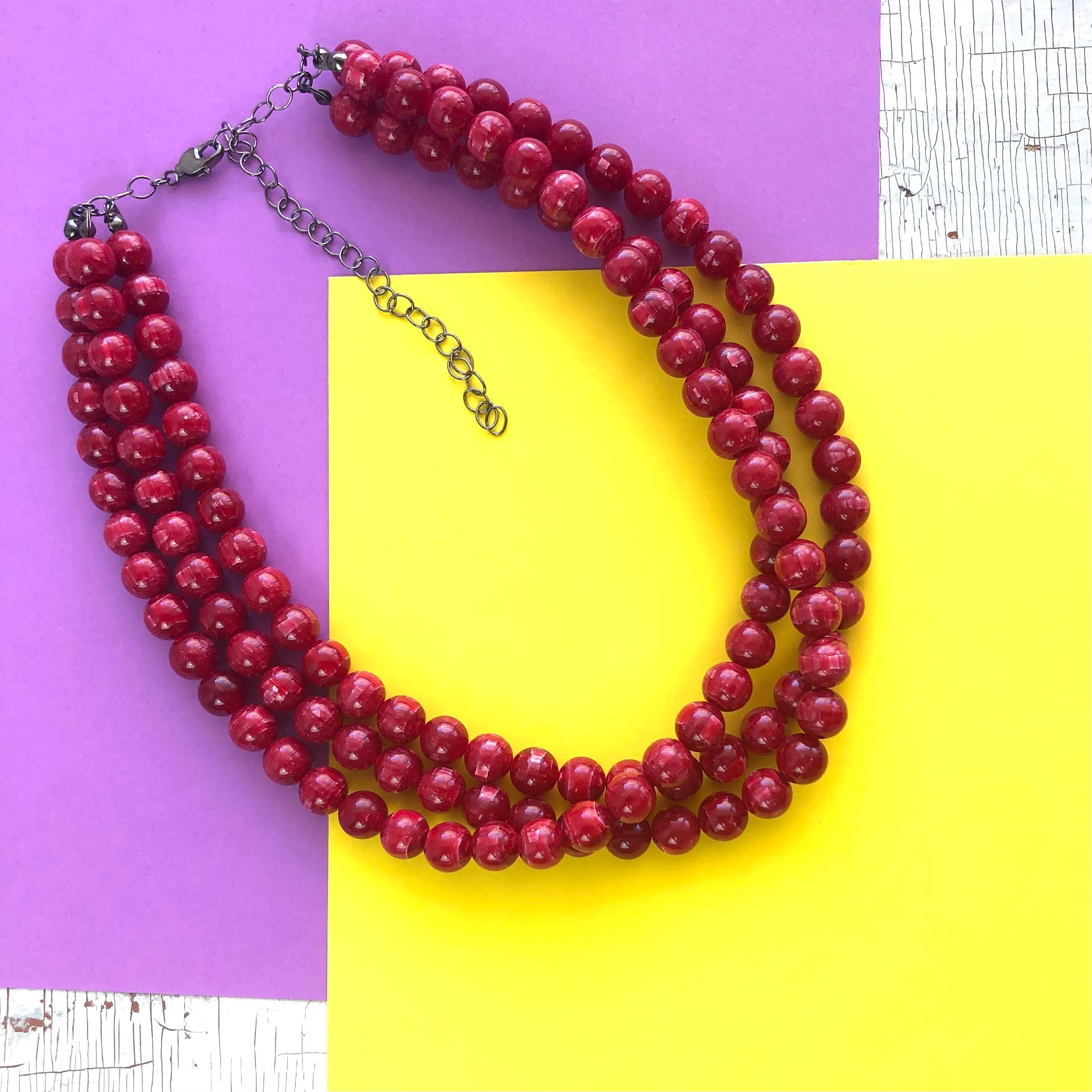 Cranberry Matrix Beaded Morgan Necklace