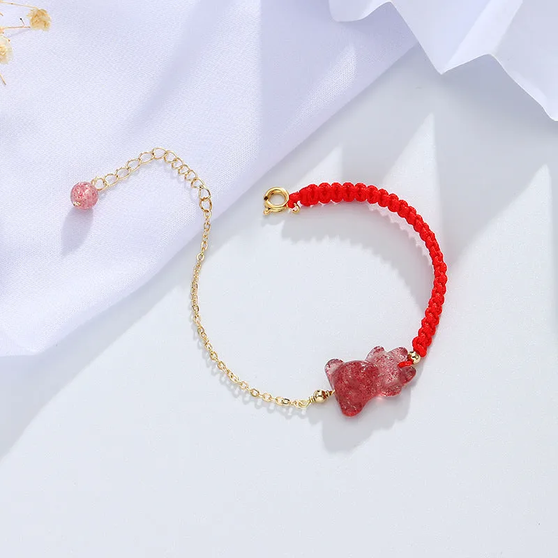 Crystal Fortune Bracelet with Sterling Silver Bear and Strawberry Design