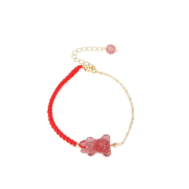 Crystal Fortune Bracelet with Sterling Silver Bear and Strawberry Design