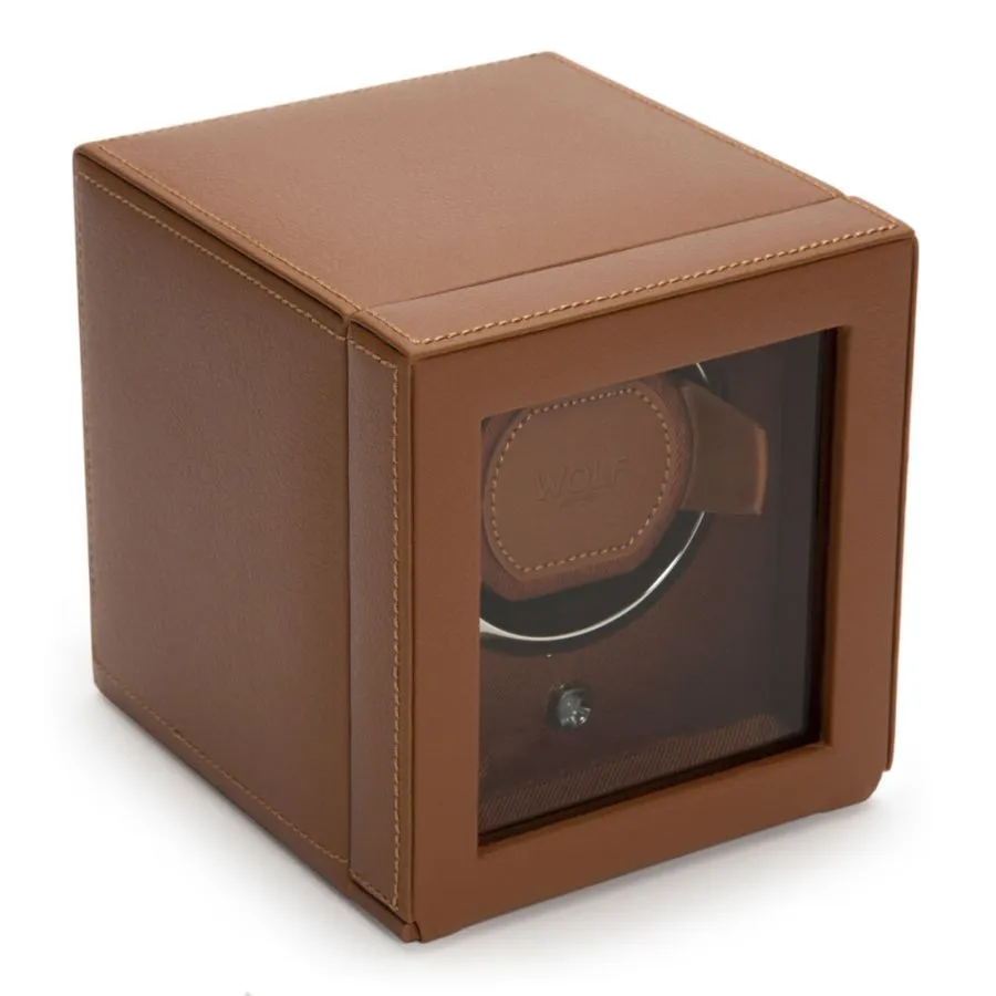 Cub Single Watch Winder With Cover (Cognac)