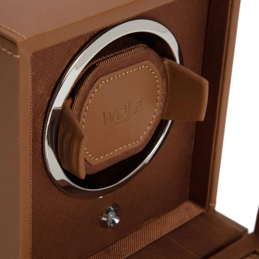 Cub Single Watch Winder With Cover (Cognac)