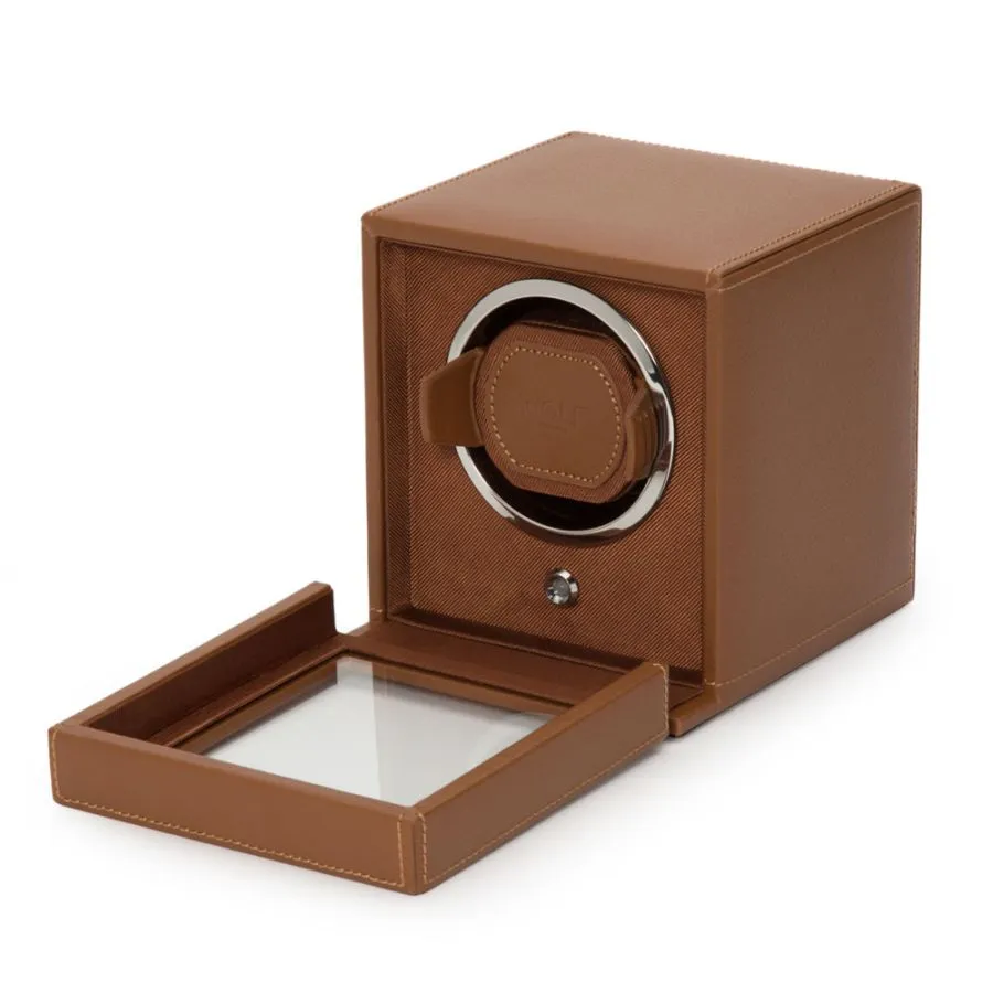 Cub Single Watch Winder With Cover (Cognac)