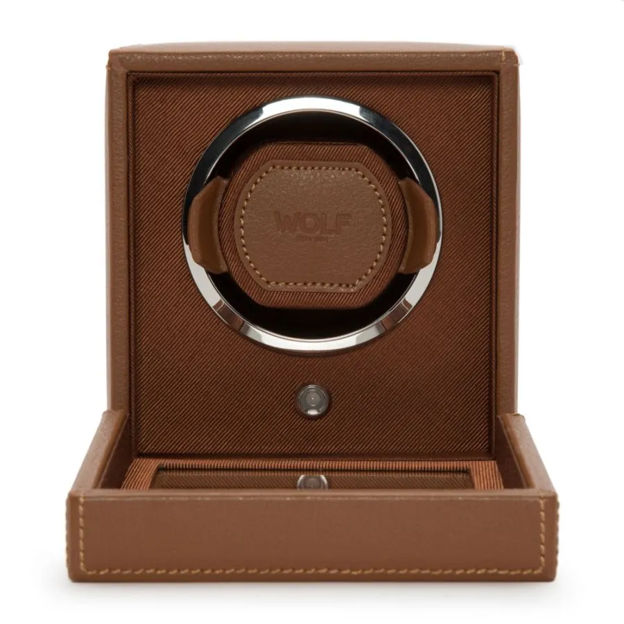 Cub Single Watch Winder With Cover (Cognac)