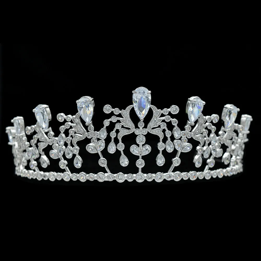 Cubic Zirconia Royal Wedding Bridal Silver Tiara Crown CH10081