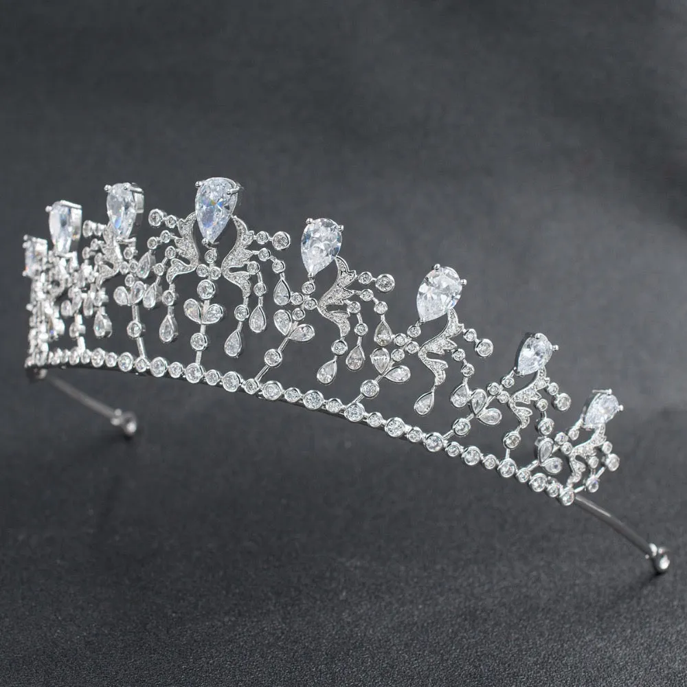 Cubic Zirconia Royal Wedding Bridal Silver Tiara Crown CH10081