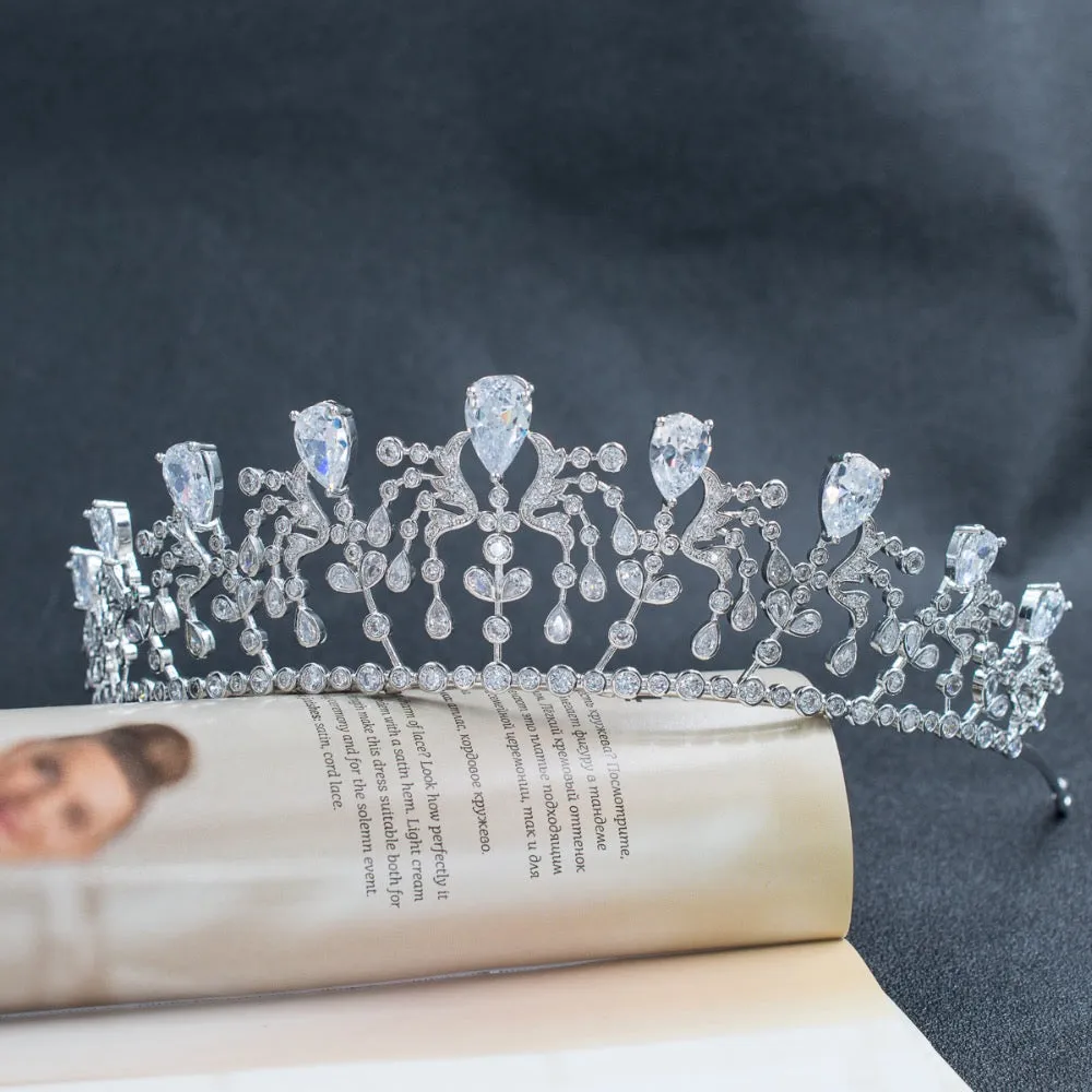 Cubic Zirconia Royal Wedding Bridal Silver Tiara Crown CH10081