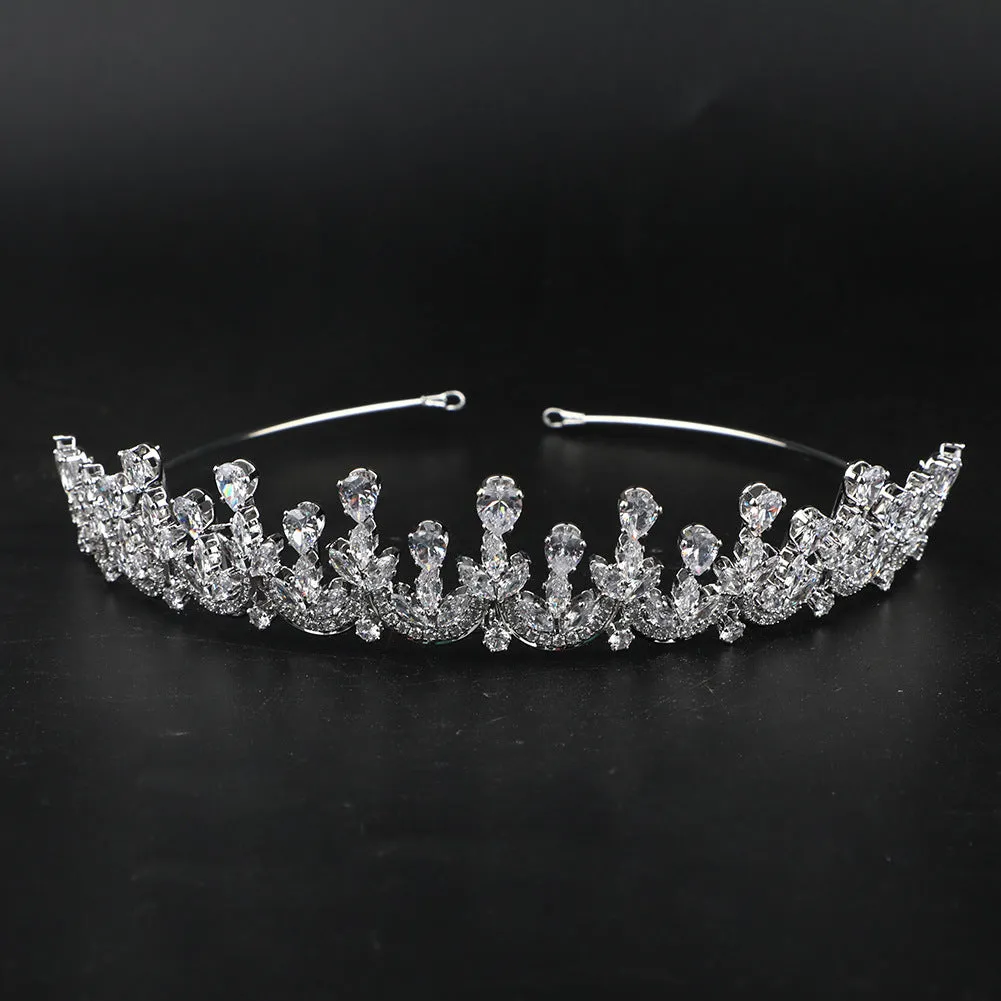 Cubic Zirconia Wedding Tiara for Bridal, Bling Crystal Girl Hair Accessories Jewelry