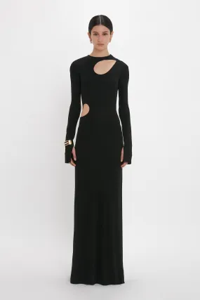 Cut-Out Jersey Floor-Length Dress In Black