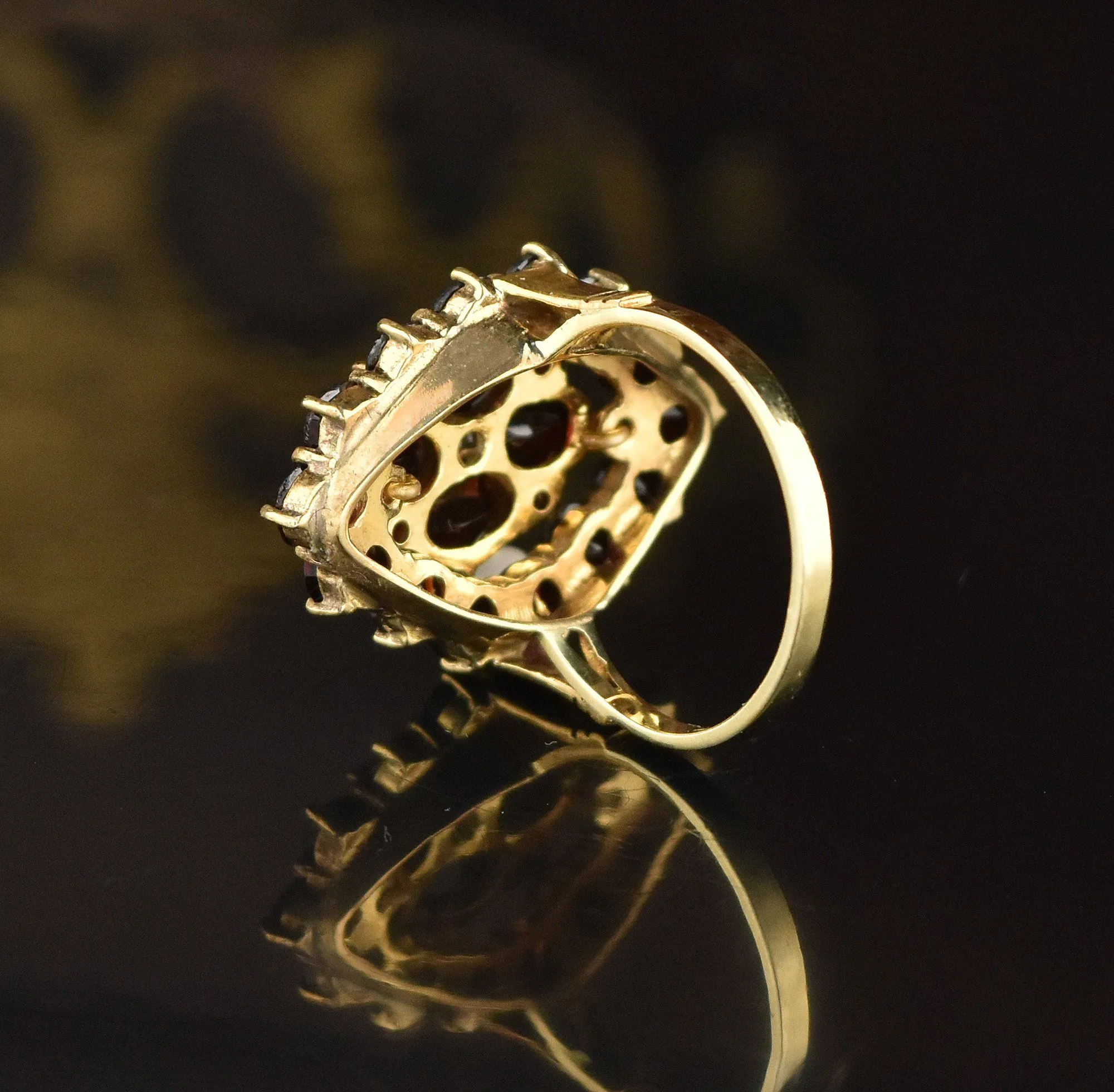 DEPOSIT ON HOLD Victorian Style Gold Diamond Garnet Cluster Ring